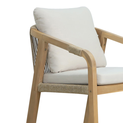 Dining room Bravo-Luciana pakoworld set of 5 solid acacia wood and beige fabric 130x70x90cm