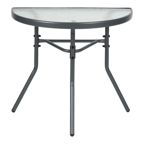 Semi-circled table Bion pakoworld glass-metal in dark grey color 70x40x65cm