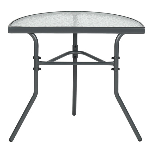 Semi-circled table Bion pakoworld glass-metal in dark grey color 70x40x65cm