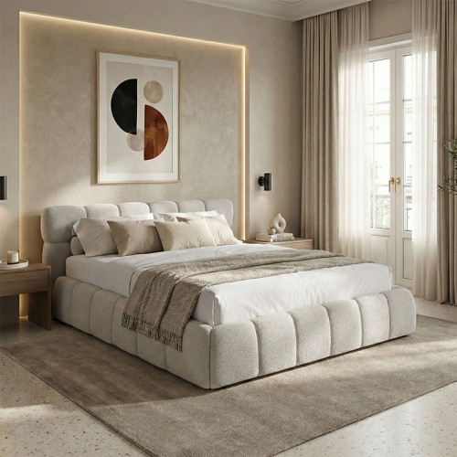 Bed Jeby pakoworld cream fabric with storage space 160x200cm