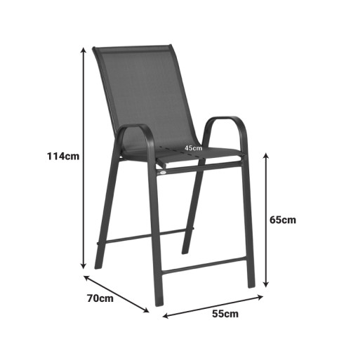 Bar stool medium height Calan pakoworld dark brown metal-textilene in brown color 55x70x114cm