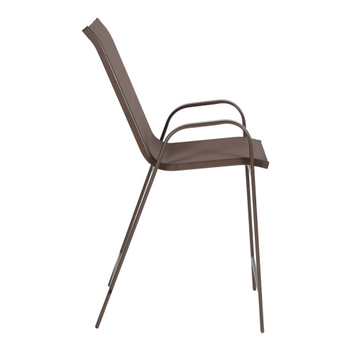 Bar stool medium height Calan pakoworld dark brown metal-textilene in brown color 55x70x114cm