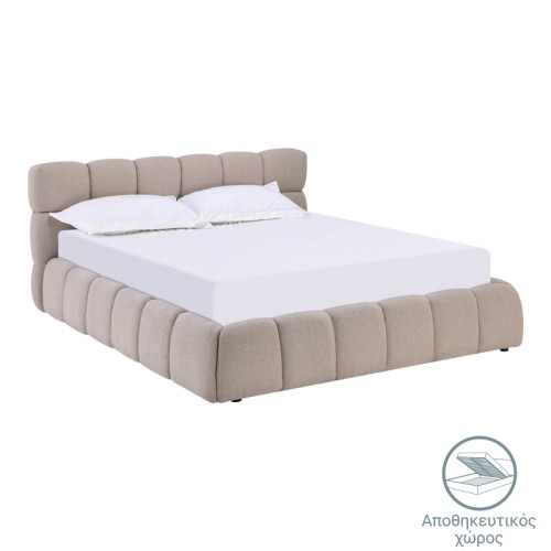 Bed Jeby pakoworld beige fabric with storage space 160x200cm