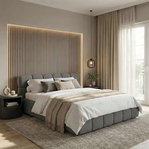 Bed Jeby pakoworld dark grey fabric with storage space 160x200cm