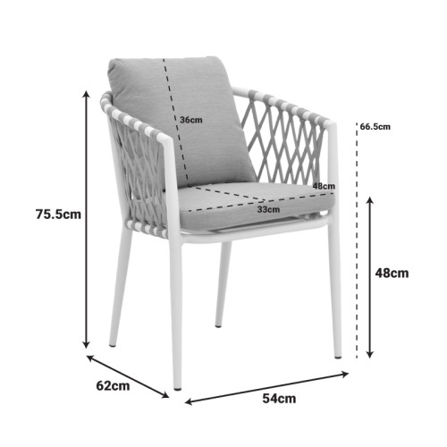 Armchair Peluxe pakoworld aluminum white-pe rope natural-beige cushions 54x62x75.5cm