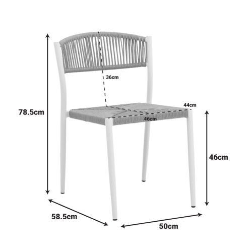 Cura pakoworld stackable armchair, aluminum in white -pe rattan in natural shade 50x58.5x78.5cm