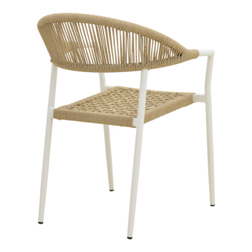 Ammos pakoworld stackable armchair, aluminum in white - PE rope in natural shade 56x61.5x82cm