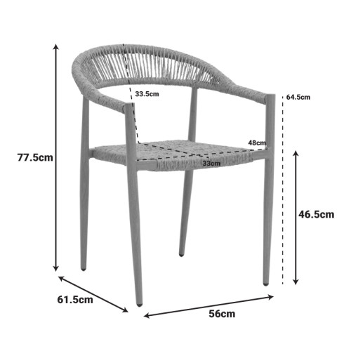 Rayana armchair pakoworld stackable aluminum - pe rattan in natural shade 56x61.5x77.5cm