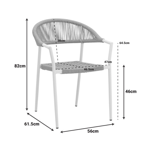 Ammos pakoworld stackable armchair, aluminum in mocha- pe rope in natural shade 56x61.5x82cm