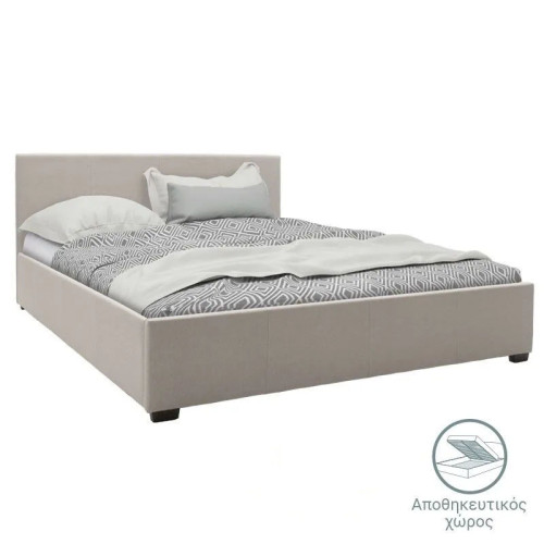 Bed with mattress and storage space Norse-Dreamer pakoworld fabric ecru 160x200cm