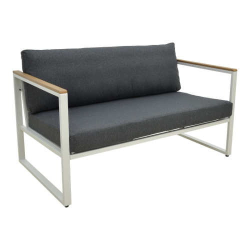 Two-seater sofa Aurelio pakoworld metallic in white - cushions in anthracite shade 130x74x63cm
