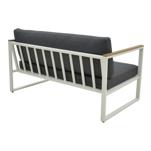 Two-seater sofa Aurelio pakoworld metallic in white - cushions in anthracite shade 130x74x63cm