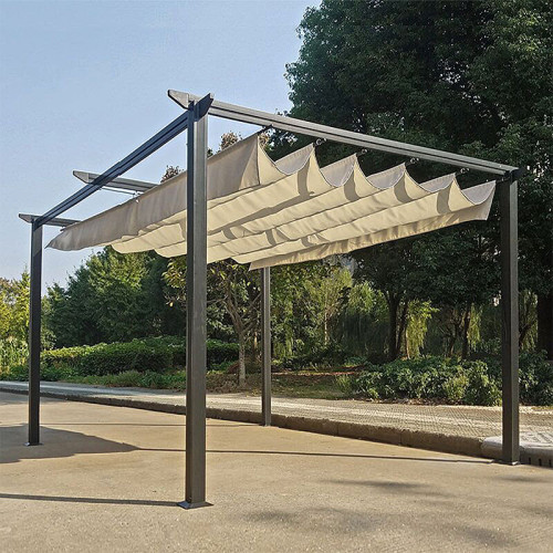 Garden gazebo Spectra pakoworld black metal frame - with sliding cover in beige shade 3x3m