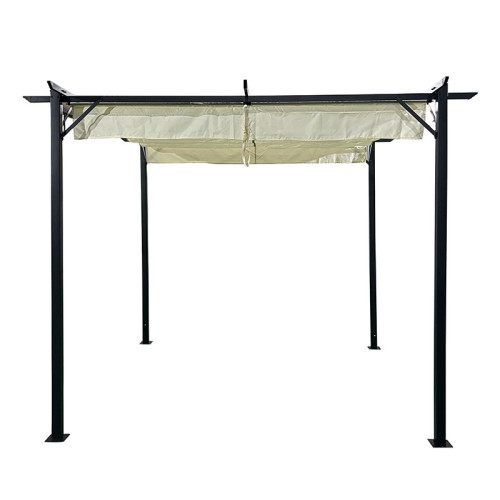 Garden gazebo Spectra pakoworld black metal frame - with sliding cover in beige shade 3x3m