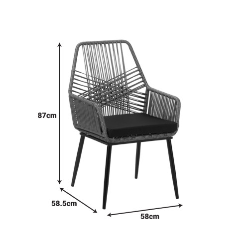 Tanish pakoworld pe rattan armchair in gray shade with black metal legs 58x58.5x87cm