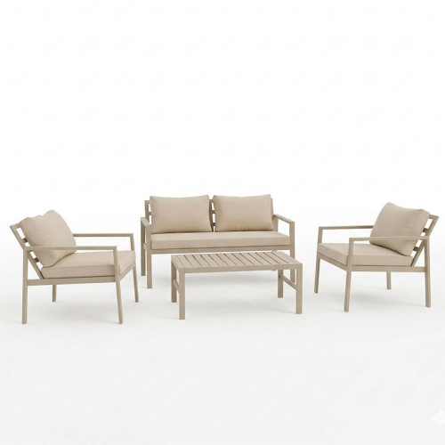 Gardenly pakoworld lounge set 4pcs aluminum in cappuccino color with beige cushions