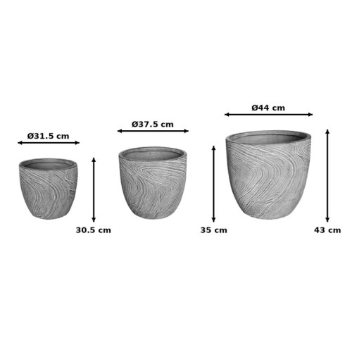 Planter Anthea pakoworld set 3pieces ceramic in antique grey color