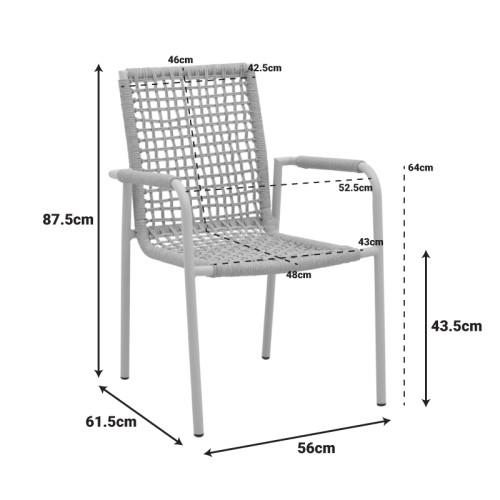 Esence pakoworld stackable aluminum in cappuccino - pe rope armchair in beige shade 56x61,5x87,5cm