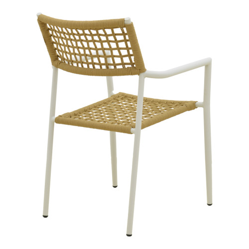 Castal pakoworld stackable armchair, steel in white -pe rope in natural shade 53x59x84cm
