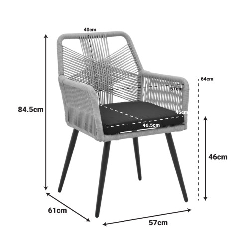 Andros armchair pakoworld aluminum in black- pe rope beige 57x61x84.5cm