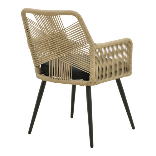 Andros armchair pakoworld aluminum in black- pe rope beige 57x61x84.5cm