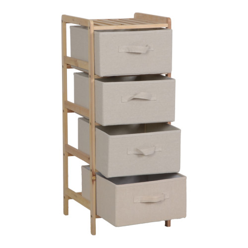 Chest of drawers Wolen pakoworld fir wood-fabric in natural-beige color 34.5x36.5x86cm
