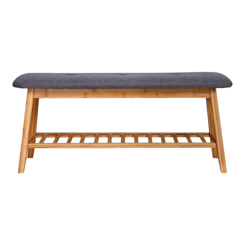 Shoe rack-Stool for 4 pairs of shoes Zerma pakoworld bamboo-fabric in natural-grey color 100x30.5x44cm