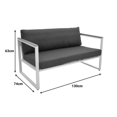 Two-seater sofa Aurelio pakoworld metallic in black - cushions in black shade 130x74x63cm