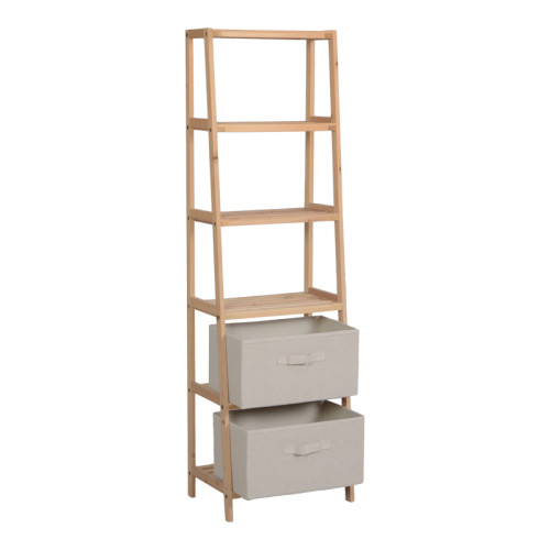 Floor shelf with drawers Wolen pakoworld fir wood-fabric in natural-beige color 42x27.5x139cm