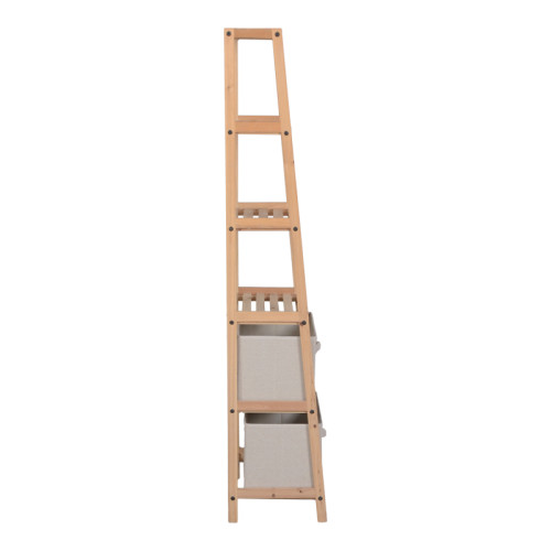 Floor shelf with drawers Wolen pakoworld fir wood-fabric in natural-beige color 42x27.5x139cm