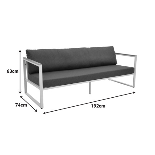 Three-seater sofa Aurelio pakoworld metallic in black - cushions in black shade 192x74x63cm