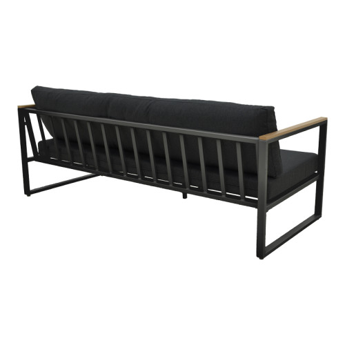 Three-seater sofa Aurelio pakoworld metallic in black - cushions in black shade 192x74x63cm