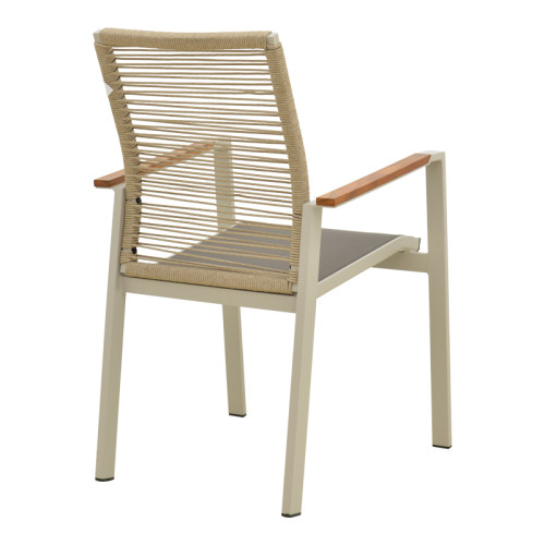 Aegean pakoworld stackable armchair -teak- aluminum and textline in cream-pe rope beige 56.5x58x91cm