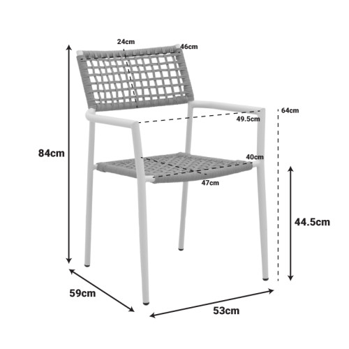 Castal pakoworld stackable armchair, steel in black -pe rope in natural shade 53x59x84cm