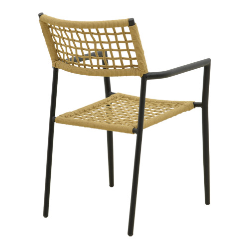 Castal pakoworld stackable armchair, steel in black -pe rope in natural shade 53x59x84cm
