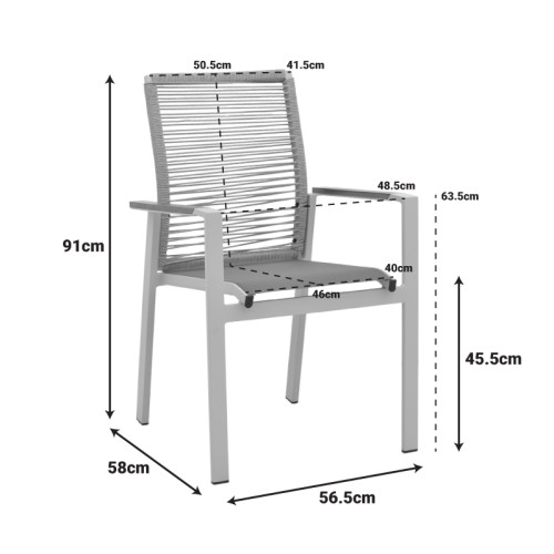 Aegean pakoworld stackable armchair teak-pe rope in natural - aluminum &  textline in anthracite shade 56.5x58x91cm