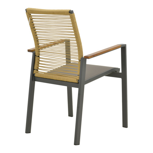 Aegean pakoworld stackable armchair teak-pe rope in natural - aluminum &  textline in anthracite shade 56.5x58x91cm