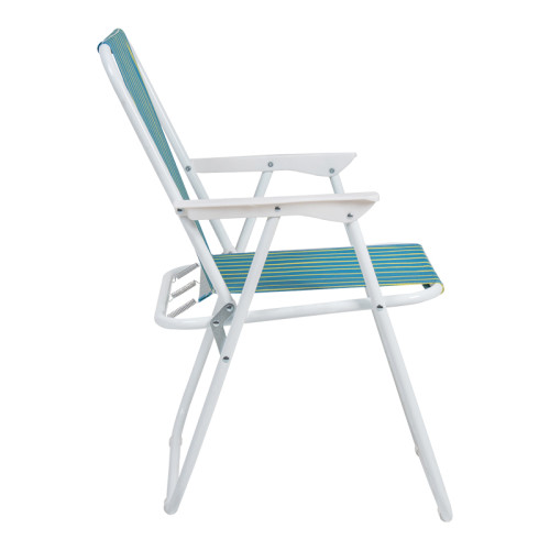 Beach-camping chair Jette pakoworld green and yellow fabric-white metal frame 53x56x73cm