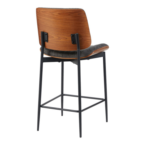 Bar-stool Kathy pakoworld walnut wood grey fabric 48.5x52.5x96cm