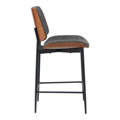Bar-stool Kathy pakoworld walnut wood grey fabric 48.5x52.5x96cm