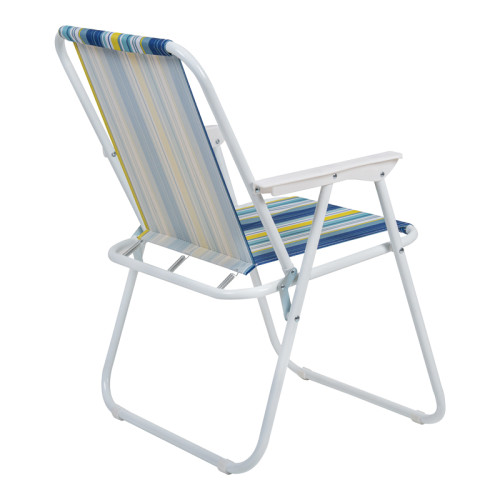 Beach-camping chair Jette pakoworld blue striped fabric-white metal frame 53x56x73cm