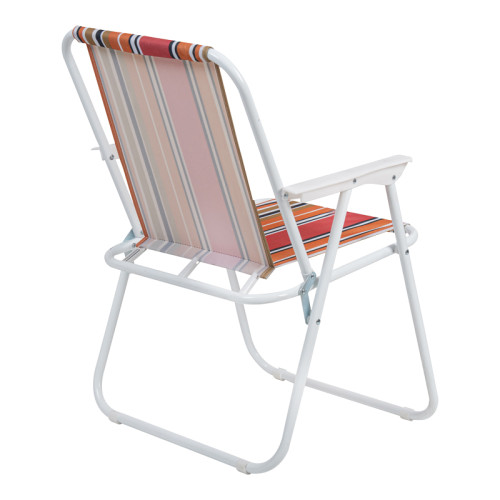 Beach-camping chair Jette pakoworld pink striped fabric-white metal frame 53x56x73cm