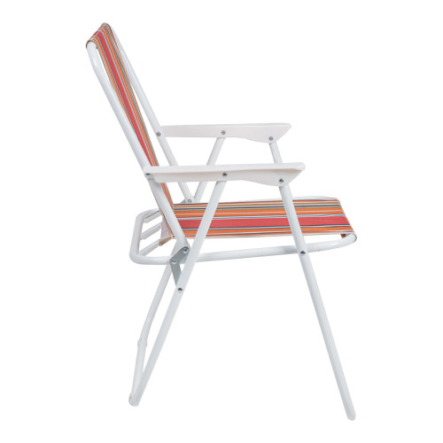 Beach-camping chair Jette pakoworld pink striped fabric-white metal frame 53x56x73cm