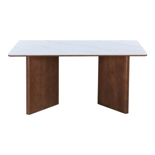Dining table Versy pakoworld sintered stone-mdf in marble white color - walnut base 160x90x75cm