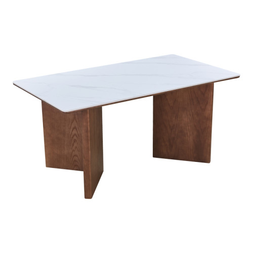 Dining table Versy pakoworld sintered stone-mdf in marble white color - walnut base 160x90x75cm
