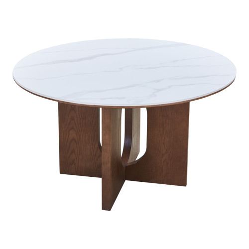 Dining table Merge pakoworld sintered stone-mdf in marble white color - walnut base D130x75cm