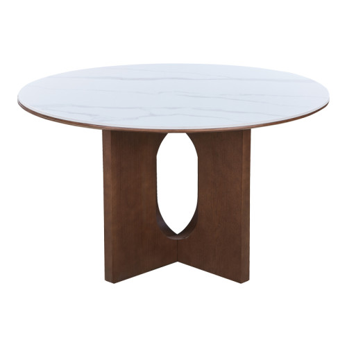 Dining table Merge pakoworld sintered stone-mdf in marble white color - walnut base D130x75cm