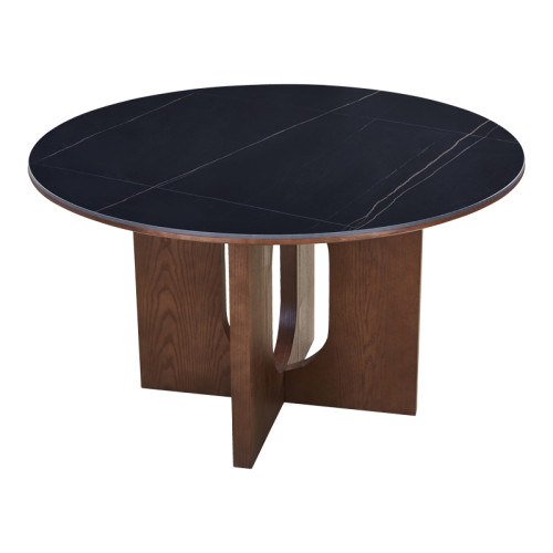 Dining table Merge pakoworld sintered stone-mdf in marble black color - walnut base D130x75cm