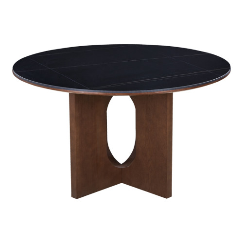 Dining table Merge pakoworld sintered stone-mdf in marble black color - walnut base D130x75cm
