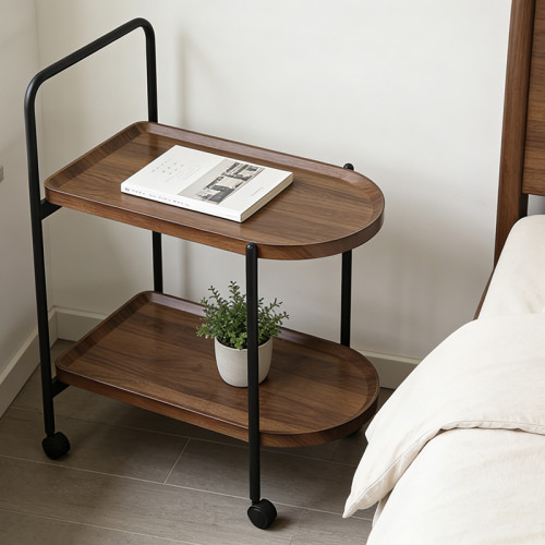 Wheelbarrow side table Whelea pakoworld mdf-metal in walnut-black color 40x60x69cm